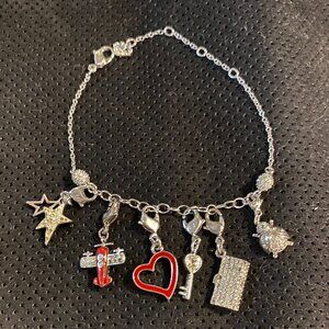 Swarovski Silver Charm Bracelet with 6 dangle charms